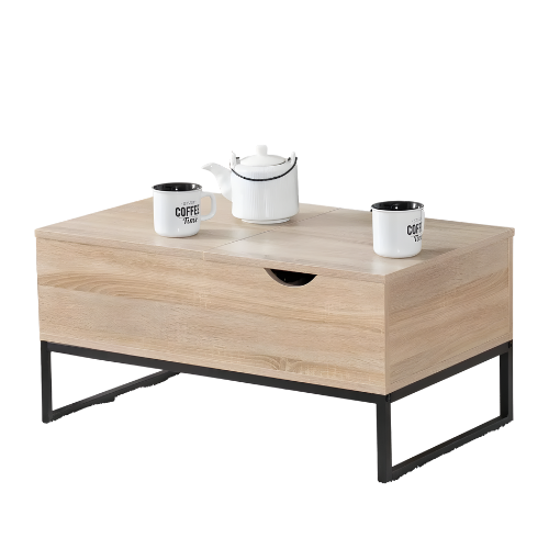 Table basse, Design industriel avec plateaux amovibles et rangements discrets - LYNKA