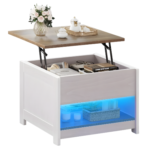 Table basse carré avec rangement, Élégance grise et fonctionnalité lumineuse - ASTRA LED