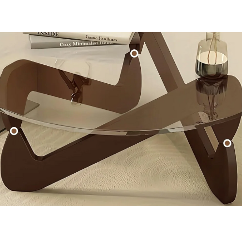Table Basse Triangulaire en Verre Trempé et Bois Massif, Design Mid-Century - ARTÉVA