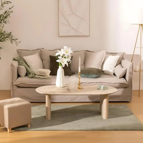 Table basse ovale design Scandinave en bois clair - SOVANA