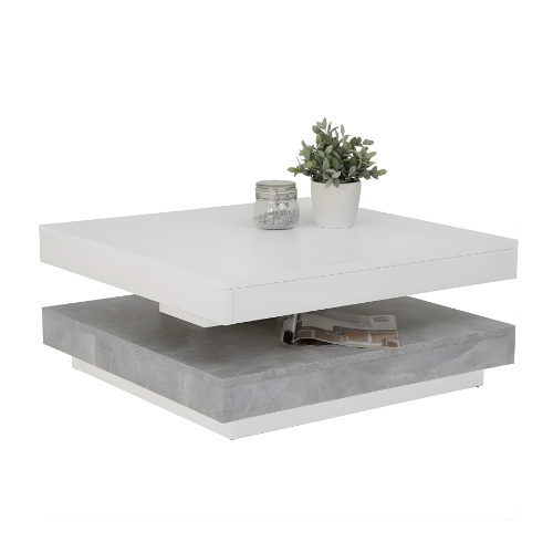 Table Basse Carré Pivotante, Design Sculptural et Fonctionnalité 360°- VERTIGO