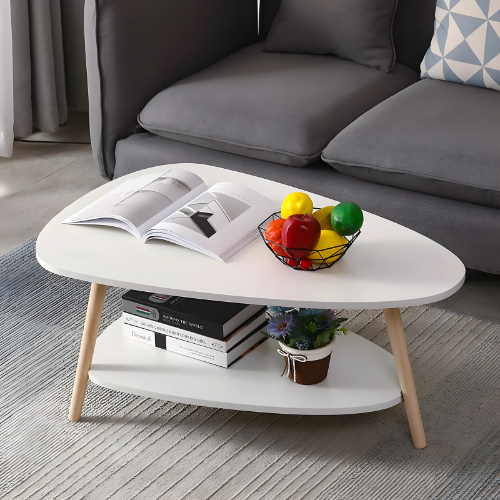 Table Basse Scandinave Triangulaire avec Étagère de Rangement - TABULA SCANDA