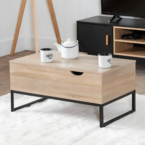 Table basse, Design industriel avec plateaux amovibles et rangements discrets - LYNKA