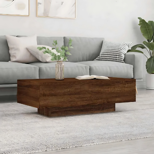 Table basse contemporaine en bois brun chêne avec base socle - CASSIA