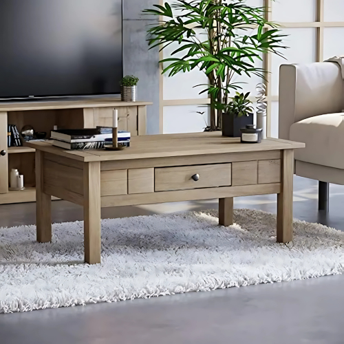 Table Basse Rectangulaire en Bois de Pin, Style Moderne Minimaliste - SERENA