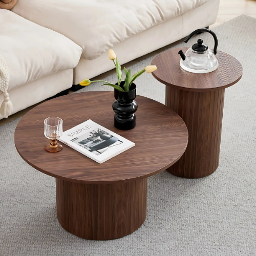 Set de Tables Basses Rondes Scandinaves Bois, Style Nordique Minimaliste - ZENITH DUO