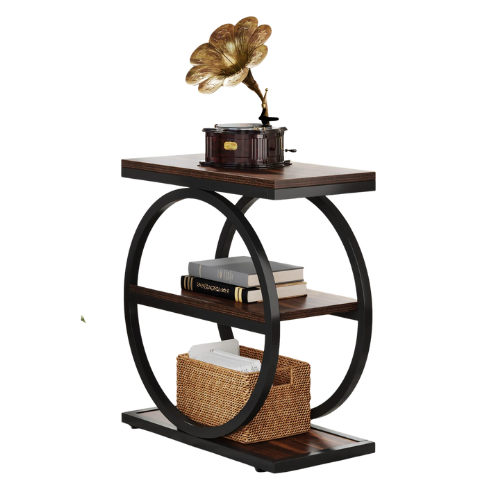 Table d’Appoint Industrielle avec 3 Étagères de Rangement, Style Rétro Antique - ALTUS RETRO