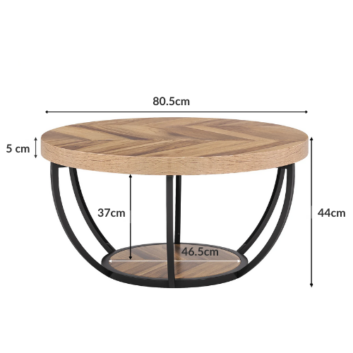 Table Basse Ronde en Bois & Métal Tribesigns, Double Plateau de Rangement, Design Antique & Moderne - NATIVA