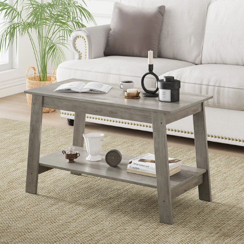 Table Basse Rectangulaire, Design Moderne avec Double Étagère de Rangement - RUSTICA DUO
