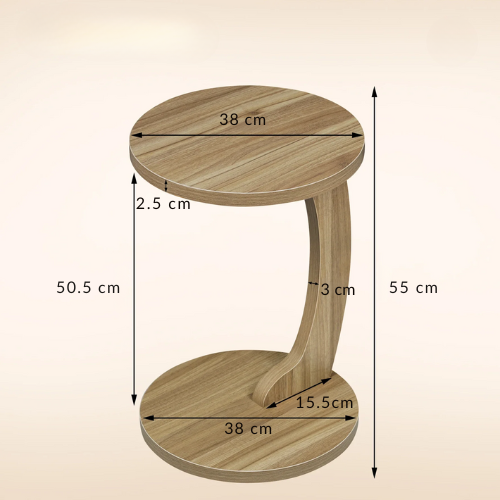 Table d’Appoint en Forme de C, Bout de Canapé Moderne, Bois et Métal, Gain de Place - ARCOVA