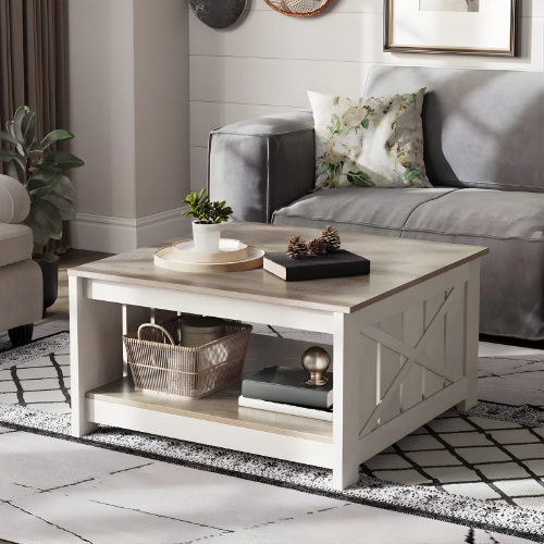 Table Basse, Élégance Rustique et Fonctionnelle en Bois Gris Lavé - CARVER