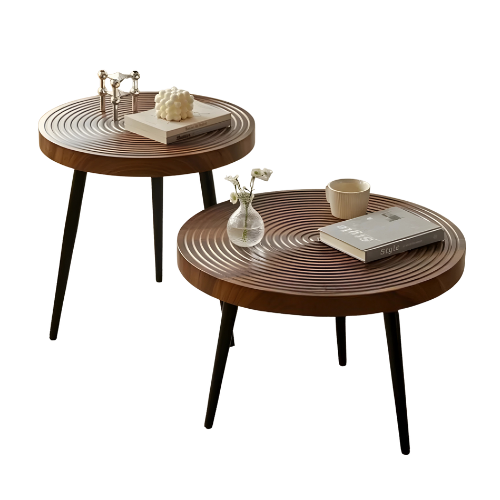 Tables Basses Rondes Design Bois & Métal, Ensemble de 2 Tables Empilables pour Salon Moderne - CIRCULA NATURAE