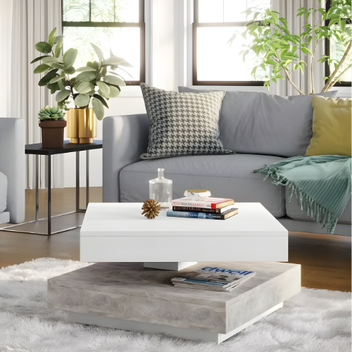 Table Basse Carré Pivotante, Design Sculptural et Fonctionnalité 360°- VERTIGO