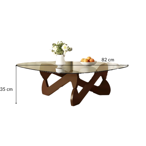 Table Basse Triangulaire en Verre Trempé et Bois Massif, Design Mid-Century - ARTÉVA