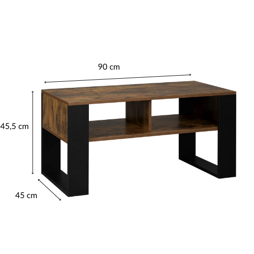 Table Basse Rectangulaire avec Rangement, Style Industriel Vintage, Bois et Métal - RUSTICA