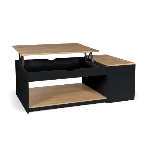 Table basse relevable, Design moderne bicolore avec rangements intégrés - TOKKA