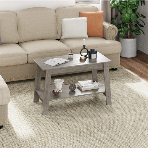 Table Basse Rectangulaire, Design Moderne avec Double Étagère de Rangement - RUSTICA DUO