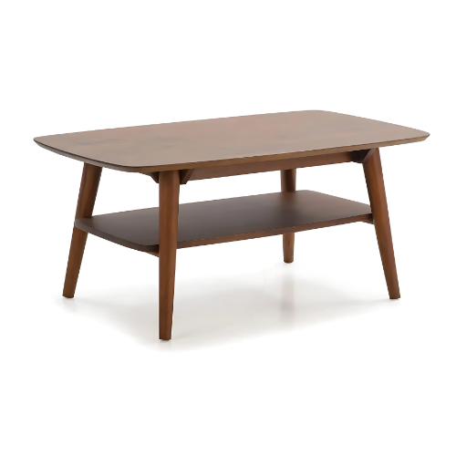 Table Basse en Bois Noyer, Design Moderne avec Plateau Inférieur de Rangement - NUCIS