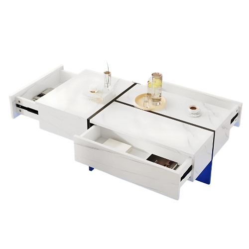 Table basse design marbre avec éclairage LED et rangement 3 tiroirs - STELLA NOX