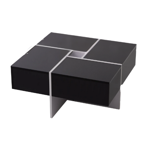 Table Basse Carrée Noir & Blanc Brillant, 4 Tiroirs de Rangement, Design Contemporain Élégant - NEXUS