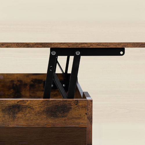 Table Basse Relevable avec Rangement Caché, Bois Vintage & Pieds Métal, Hauteur Ajustable - ARCANA