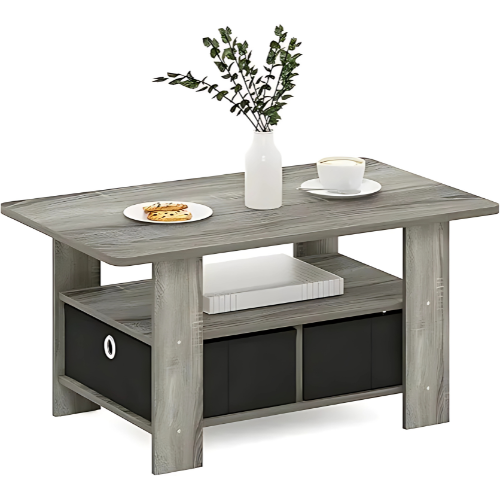 Table Basse Rectangulaire Compacte en Bois d’Ingénierie avec Rangement Intégré - MODULORA