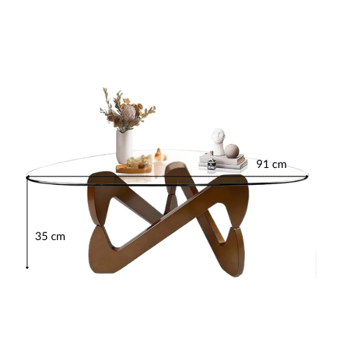Table Basse Triangulaire en Verre Trempé et Bois Massif, Design Mid-Century - ARTÉVA