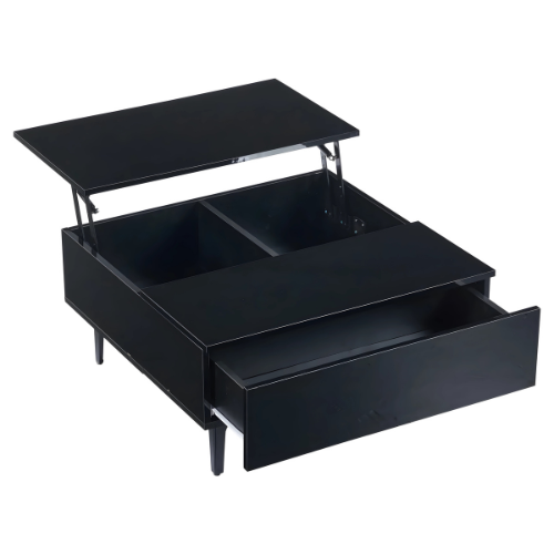 Table Basse Carrée Noire Brillante avec Rangement - LUCERNA