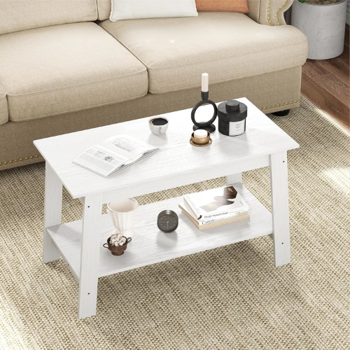 Table Basse Rectangulaire, Design Moderne avec Double Étagère de Rangement - RUSTICA DUO