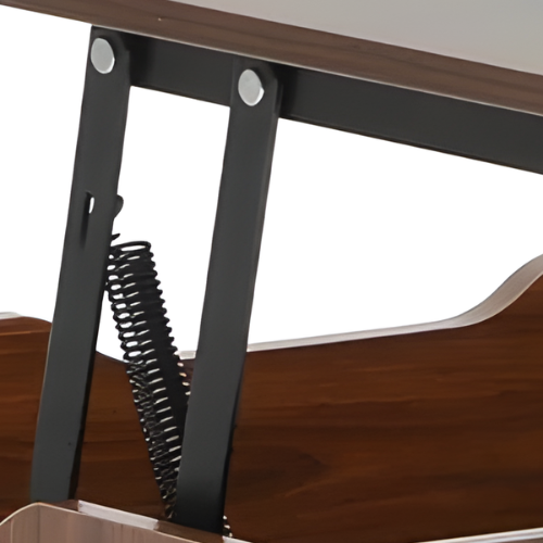 Table basse relevable en bois noyer rustique avec compartiment caché et tiroir - ASANA