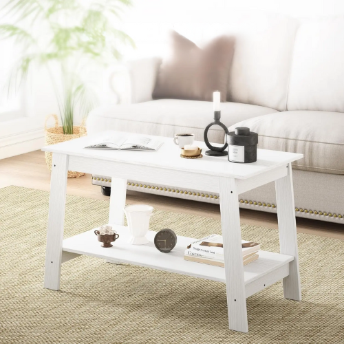 Table Basse Rectangulaire, Design Moderne avec Double Étagère de Rangement - RUSTICA DUO