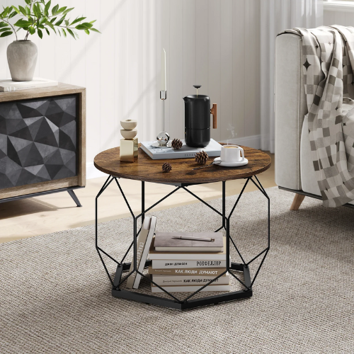 Table Basse Ronde Design en Bois & Métal Noir - ORBIT