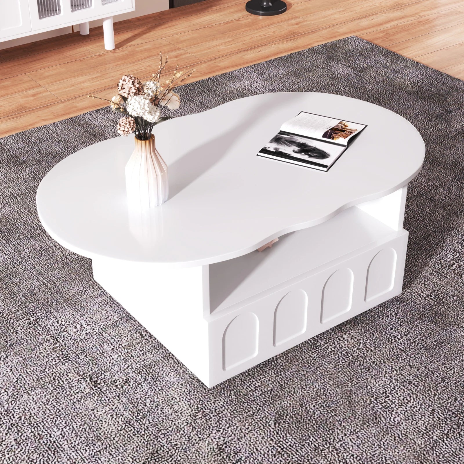 Table Basse Design Nuage Blanc avec Tiroir & Compartiment, Élégance Moderne et Fonctionnelle - NUVOLA