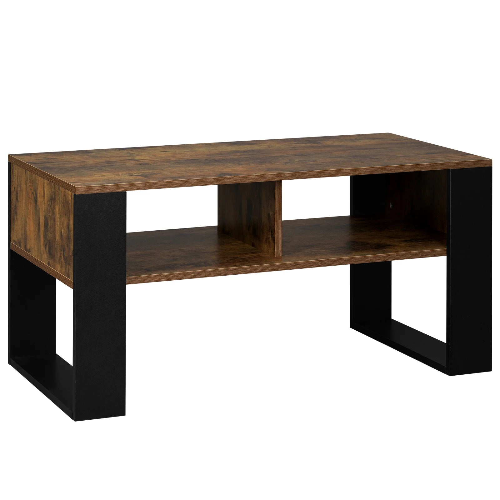 Table Basse Rectangulaire avec Rangement, Style Industriel Vintage, Bois et Métal - RUSTICA