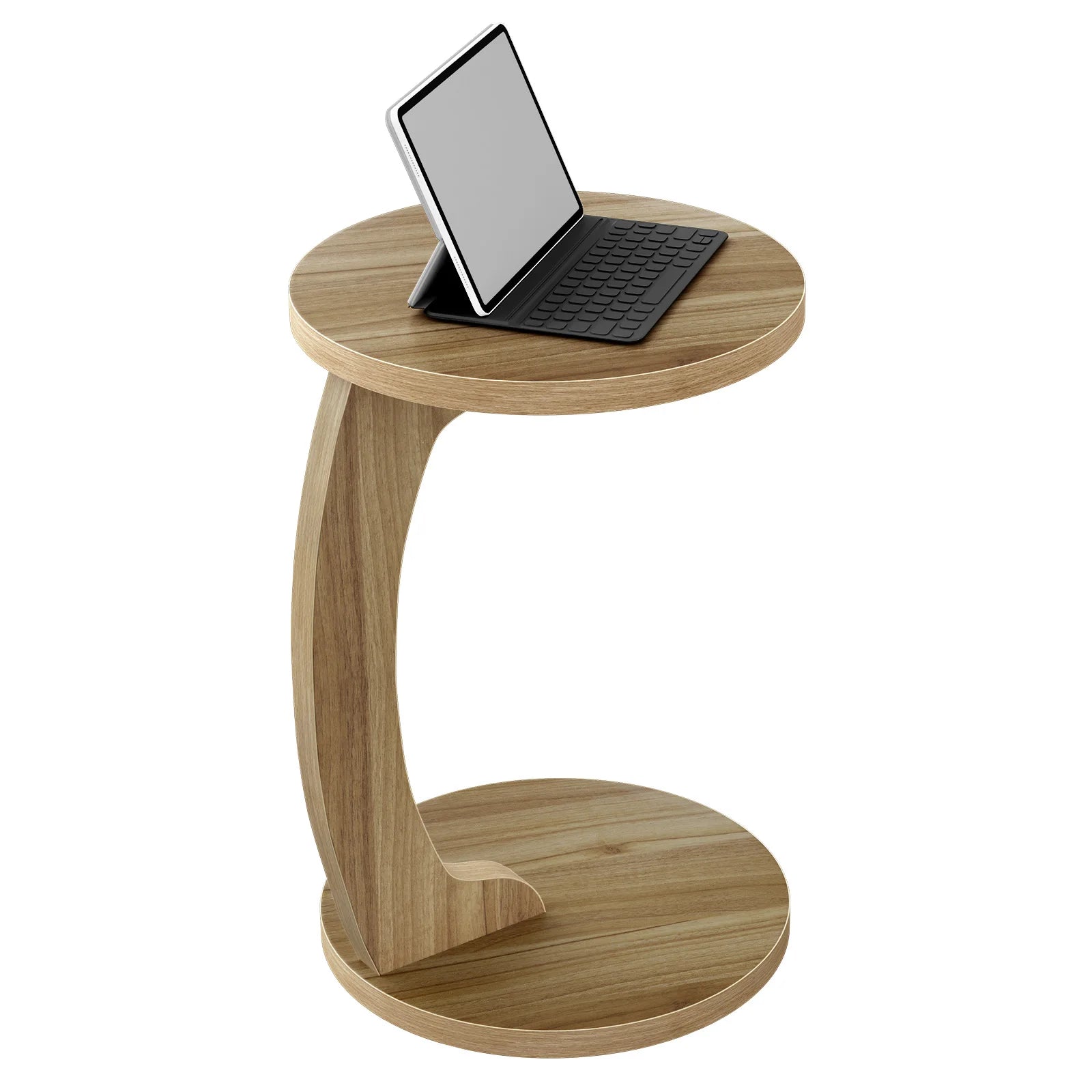 Table d’Appoint en Forme de C, Bout de Canapé Moderne, Bois et Métal, Gain de Place - ARCOVA