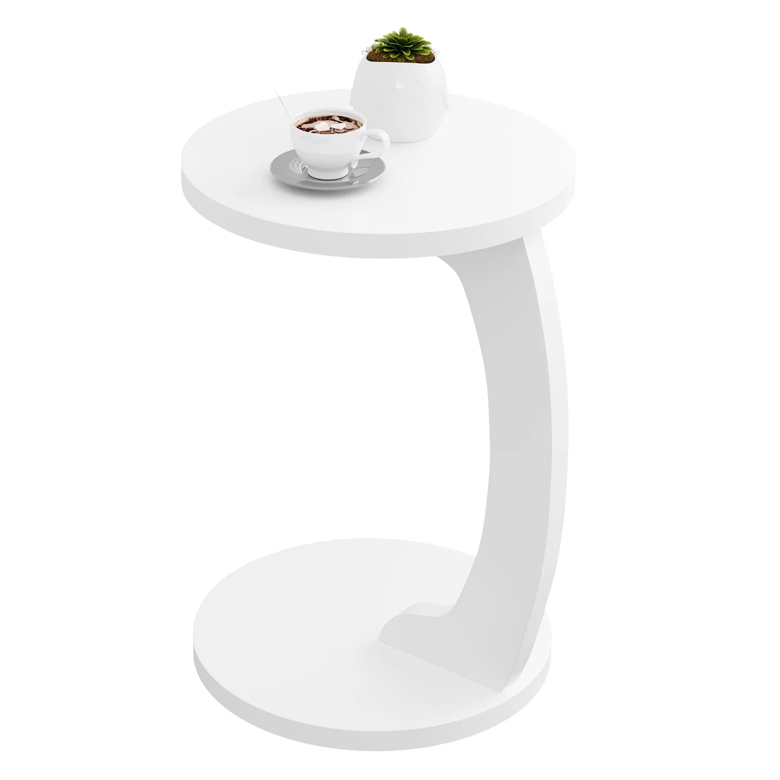 Table d’Appoint en Forme de C, Bout de Canapé Moderne, Bois et Métal, Gain de Place - ARCOVA