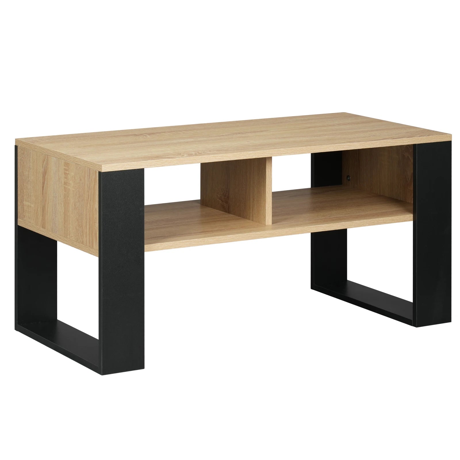 Table Basse Rectangulaire avec Rangement, Style Industriel Vintage, Bois et Métal - RUSTICA