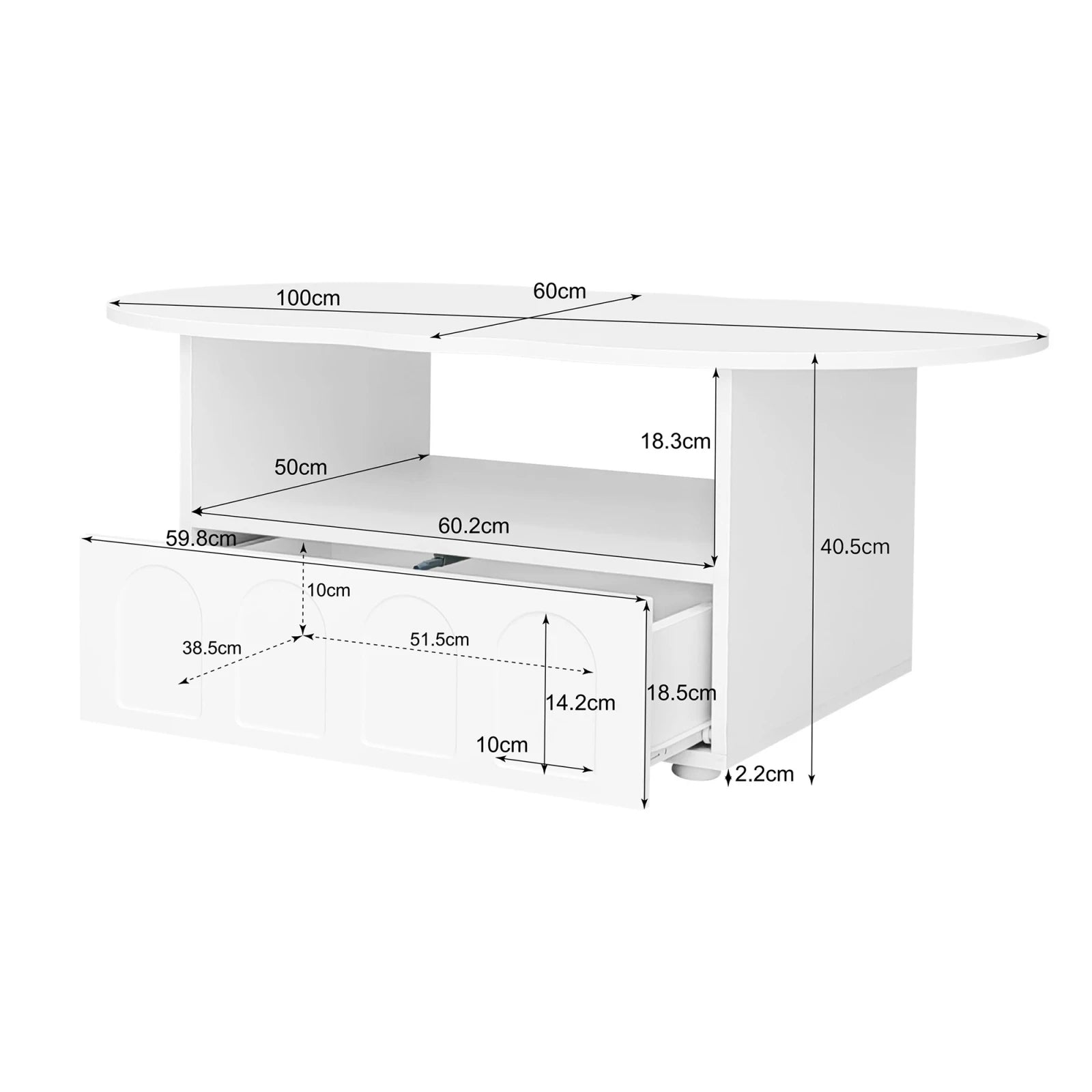 Table Basse Design Nuage Blanc avec Tiroir & Compartiment, Élégance Moderne et Fonctionnelle - NUVOLA