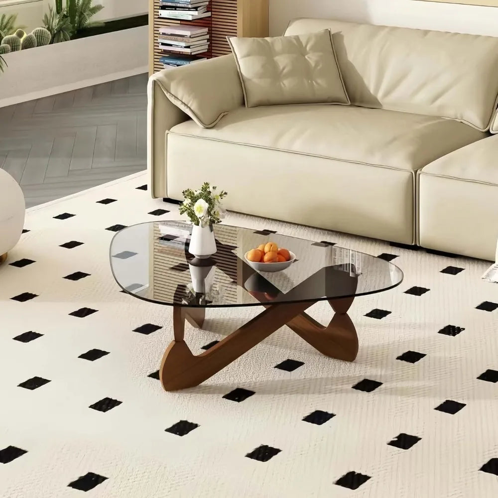 Table Basse Triangulaire en Verre Trempé et Bois Massif, Design Mid-Century - ARTÉVA