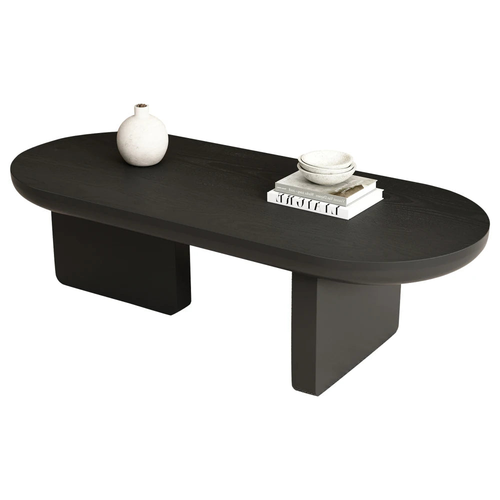 Table Basse Ovale Noire au Design Minimaliste & Pieds Géométriques – VERTIXA