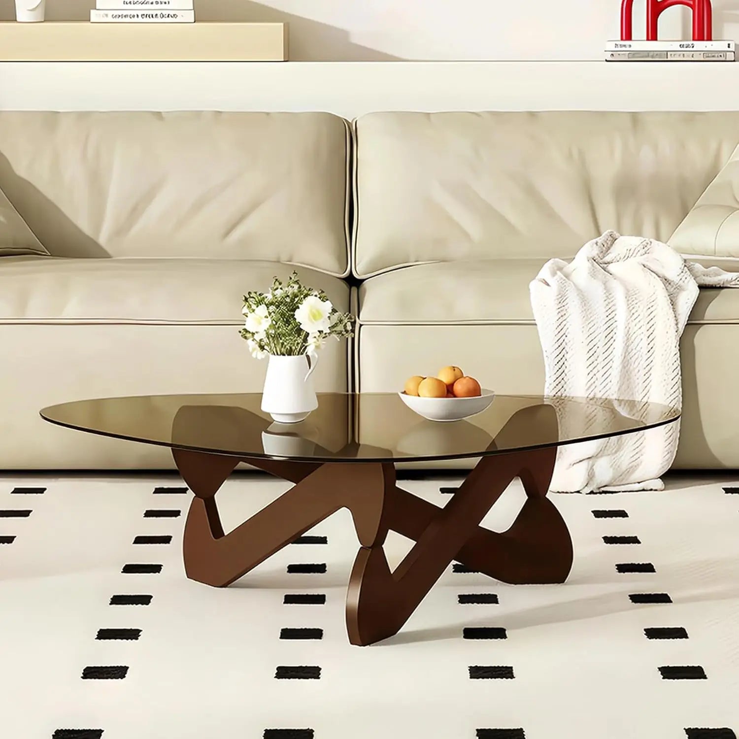 Table Basse Triangulaire en Verre Trempé et Bois Massif, Design Mid-Century - ARTÉVA