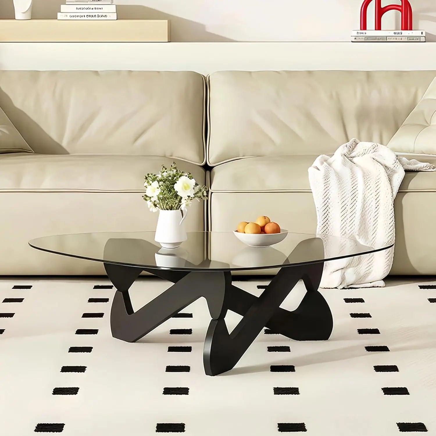 Table Basse Triangulaire en Verre Trempé et Bois Massif, Design Mid-Century - ARTÉVA