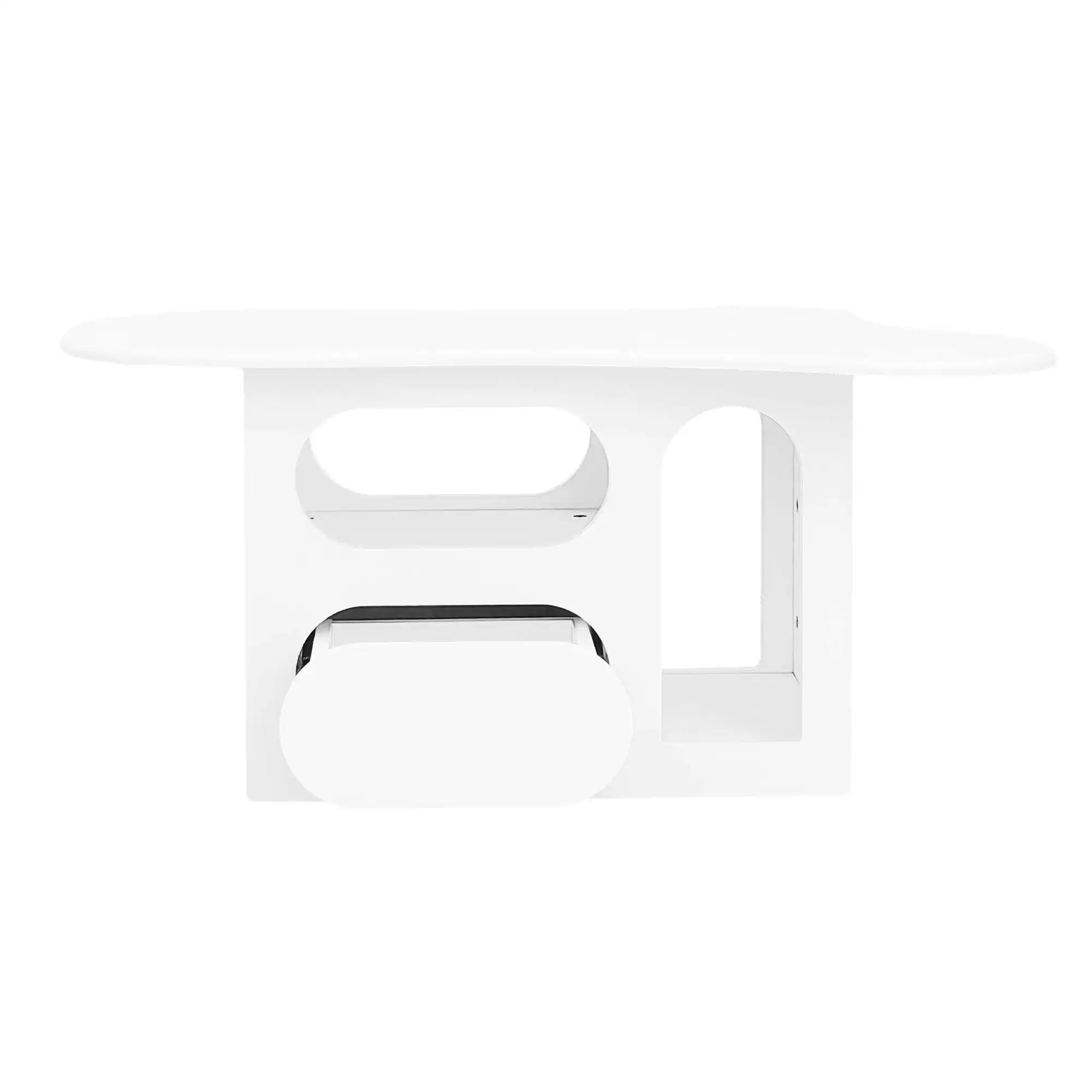 Table Basse Design Blanche avec Étagères Arrondies et Plateau Sculpté – LUNOVA