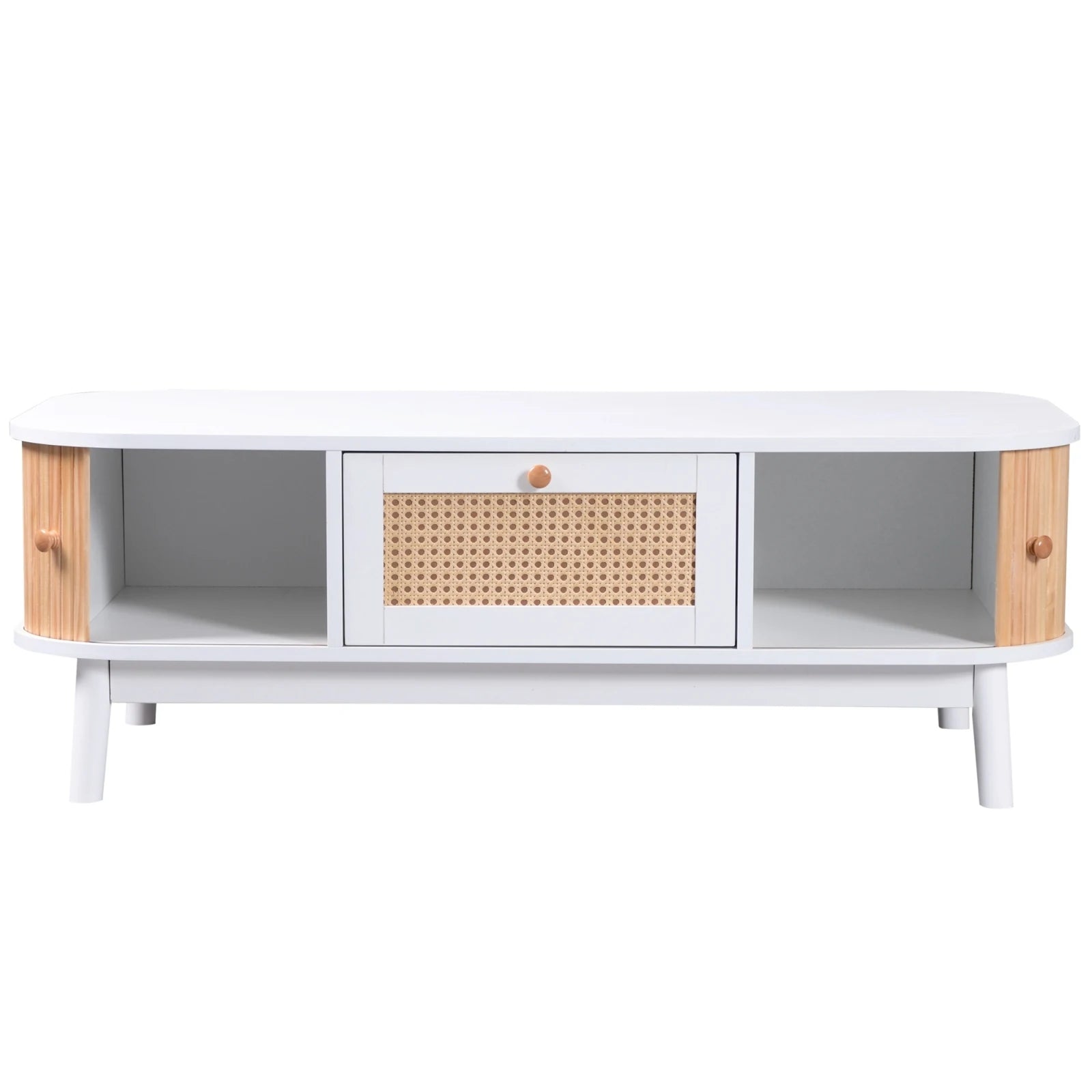 Table Basse Élégante, Bois & Blanc avec Tiroir et Rangements, Design Naturel Moderne – BOREA