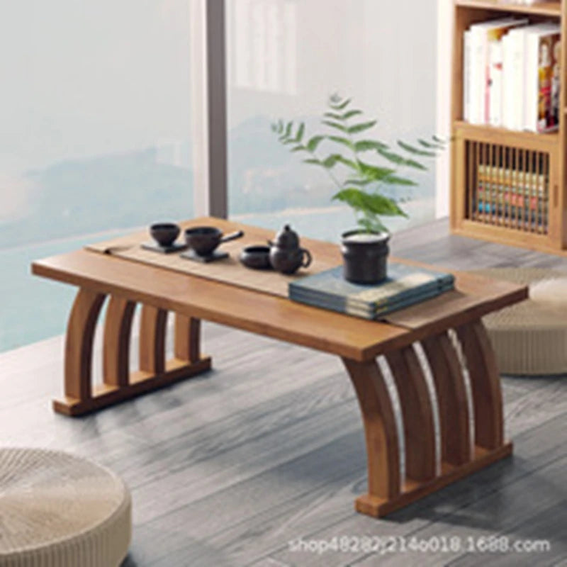 Table Basse Japonaise en Bois Massif Courbé, Style Arc Traditionnel - ZENNO