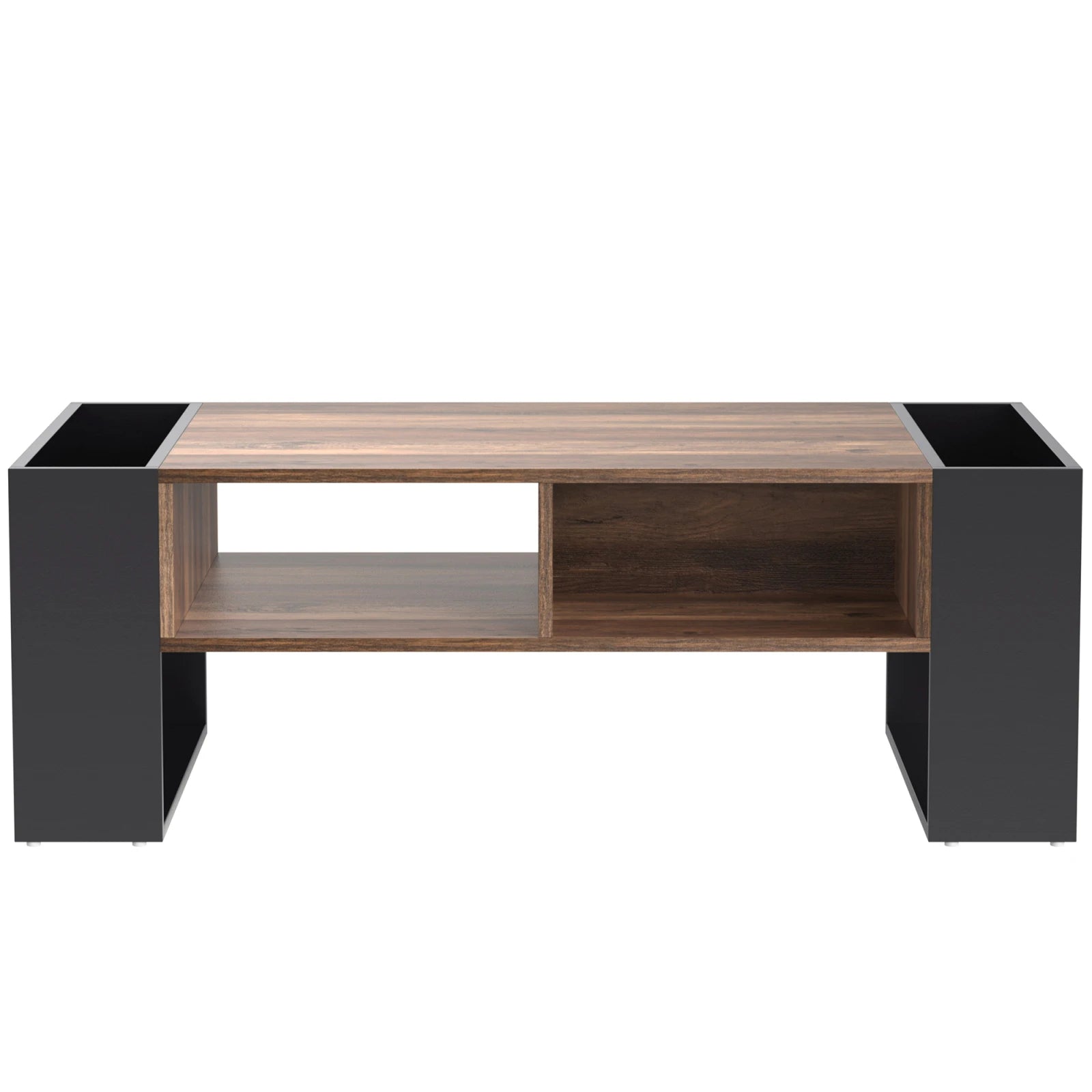 Table Basse Rectangulaire Bois & Noir avec Rangements Multiples, Design Moderne Industriel –  URBANA