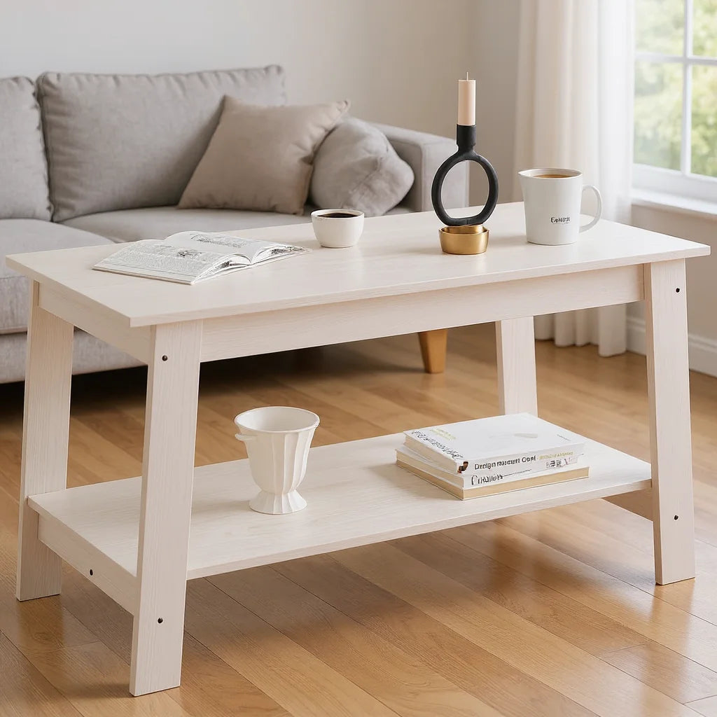 Table Basse Rectangulaire, Design Moderne avec Double Étagère de Rangement - RUSTICA DUO