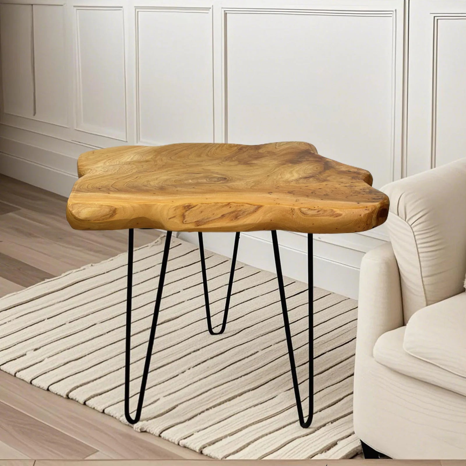 Table Basse Racine Naturelle, Design Organique & Pieds Métal Noir - RADIX