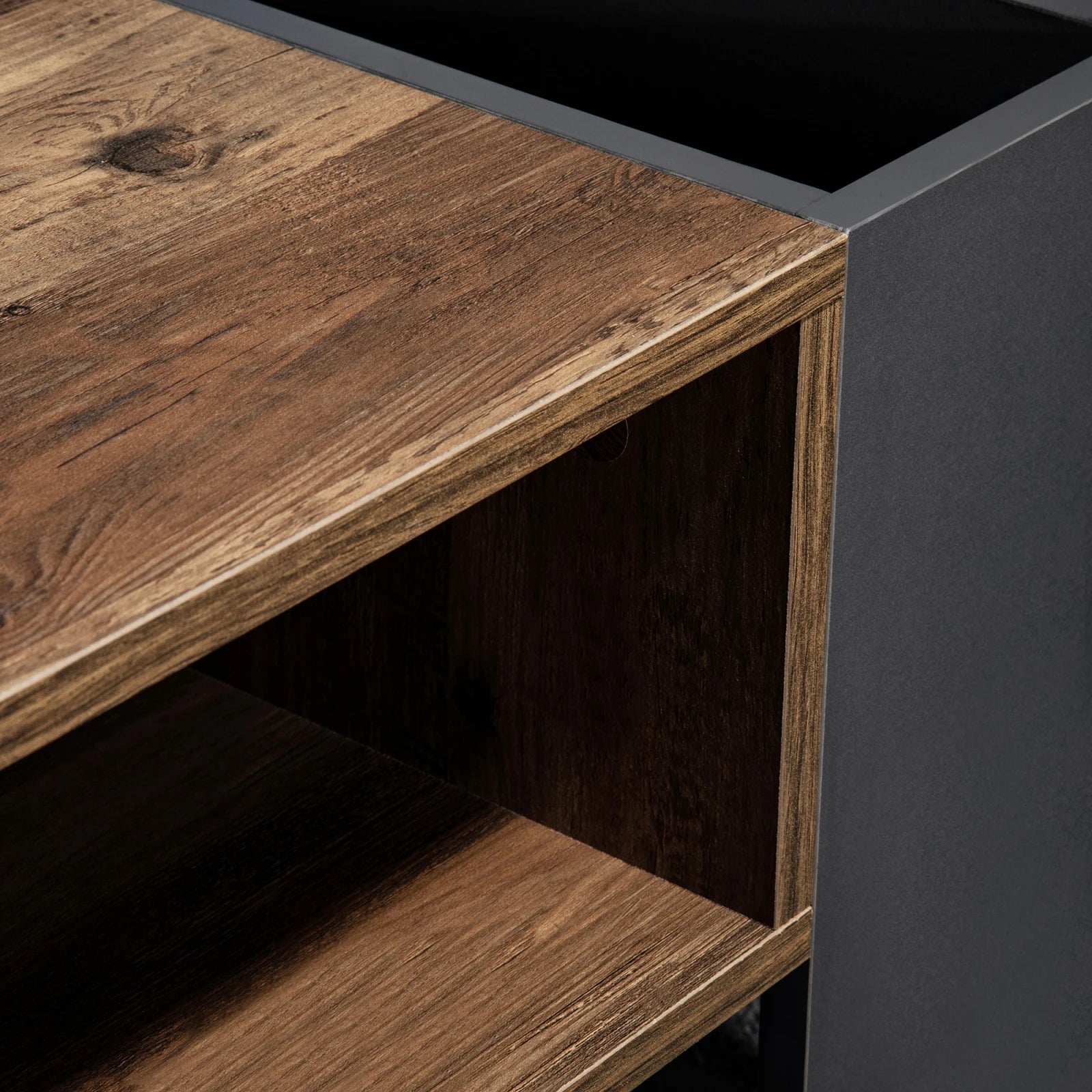 Table Basse Rectangulaire Bois & Noir avec Rangements Multiples, Design Moderne Industriel –  URBANA