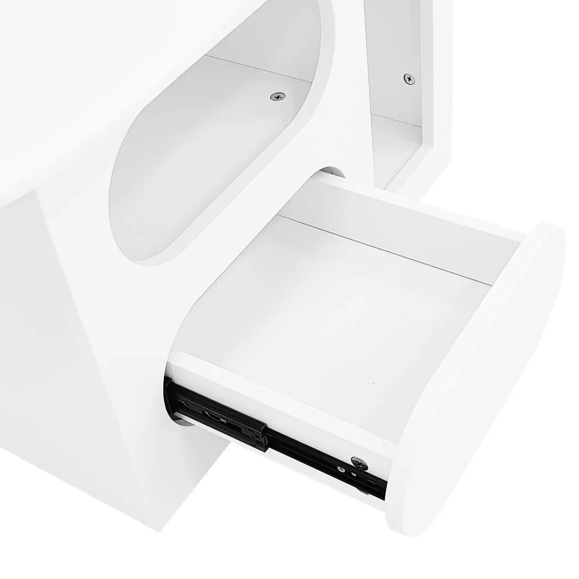 Table Basse Design Blanche avec Étagères Arrondies et Plateau Sculpté – LUNOVA